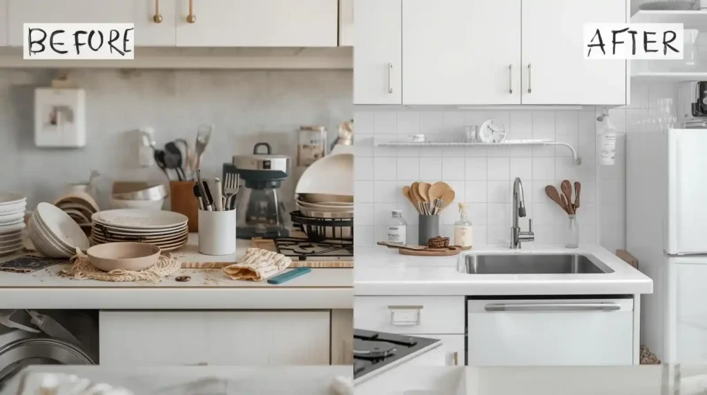 Kitchen cleaning before and after